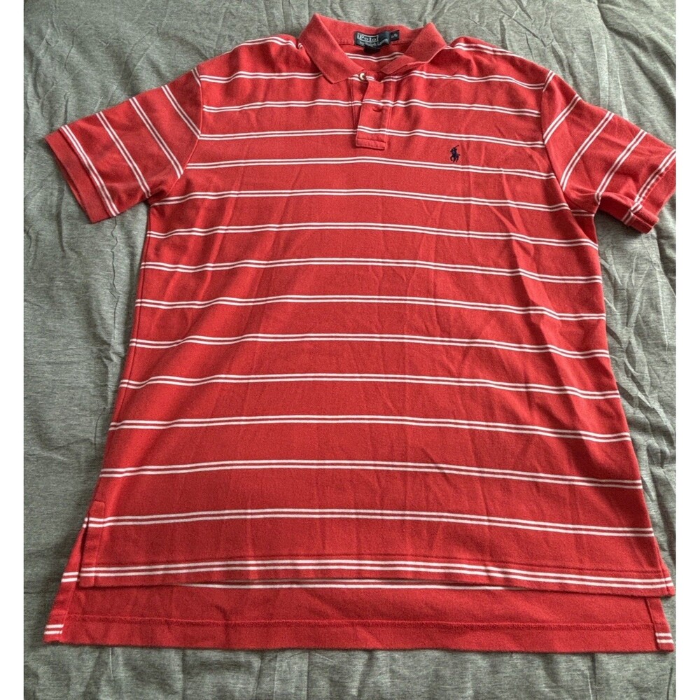 Polo Ralph Lauren Men's Vintage Red White Striped Short Sleeve Polo size Large